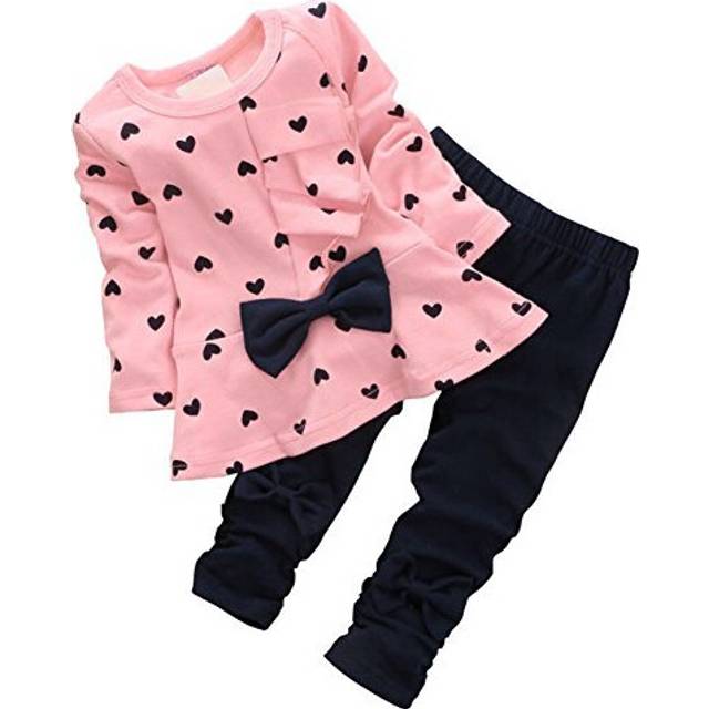 CHIC-CHIC 2pcs Baby Girl Kids Clothing Set Long Sleeve Bowknot T-Shirt Top + Pants Trousers Leggings Outfit (3-4 Years Old, Pink)
