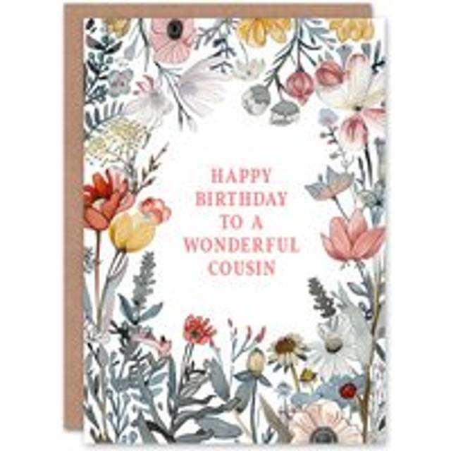 Cousin happy birthday card summer meadow floral garden flowers greeting card