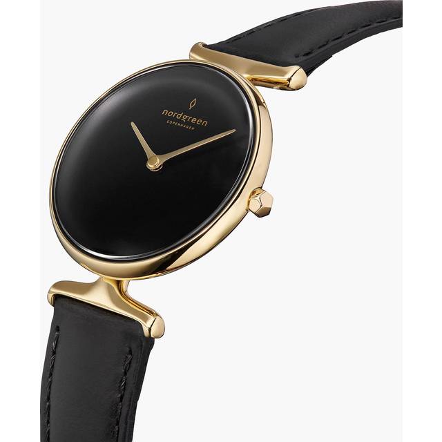 Nordgreen Best Women's Slim Designer Watch - Gold Case - Black Dial - 28mm Black Leather Strap