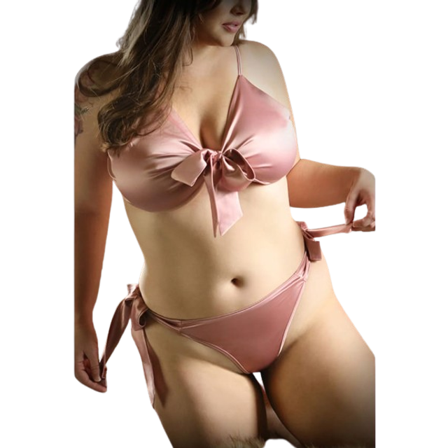 Girl Like You Satin Tie Front Top and Panty - Queen Size