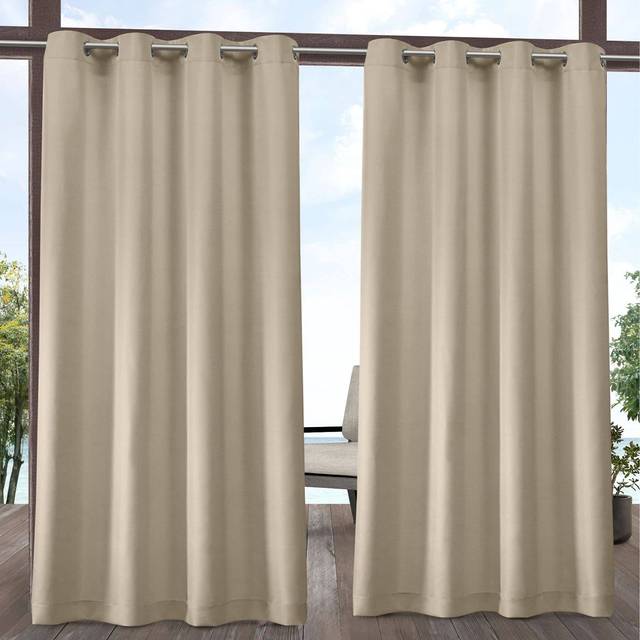 "Exclusive Home Cabana Solid Indoor/Outdoor Light Filtering Grommet Top Curtain Panel, 54""x84"", Natural, Set of 2"