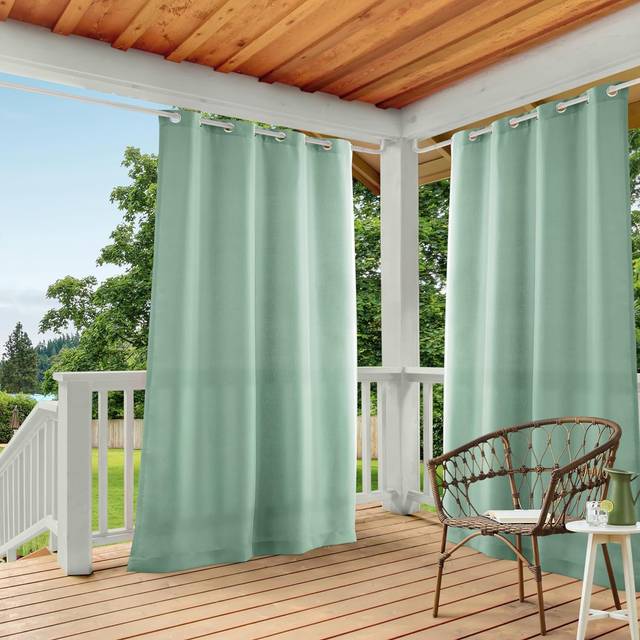 TOWN & COUNTRY BASICS Cabana Solid GT Indoor/Outdoor Light Filtering Grommet Top Curtain Panel Pair  54x84  Seafoam  2 Count