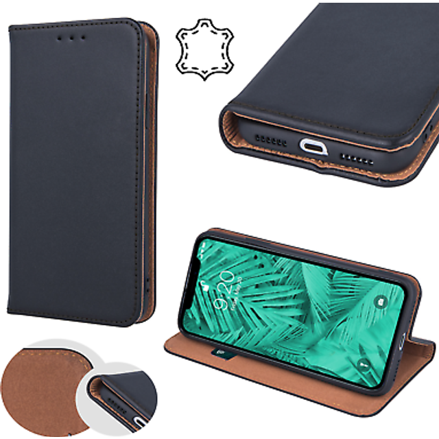 Forever ÄKTA läderväska Smart Pro för Samsung S10 Plus Svart