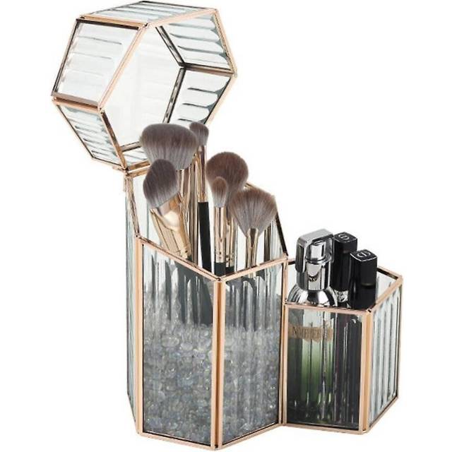 Light Luxury Cosmetic Storage Box, Dust-proof Makeup Brush Bucket, Glass Lipstick Box, Desktop Dress