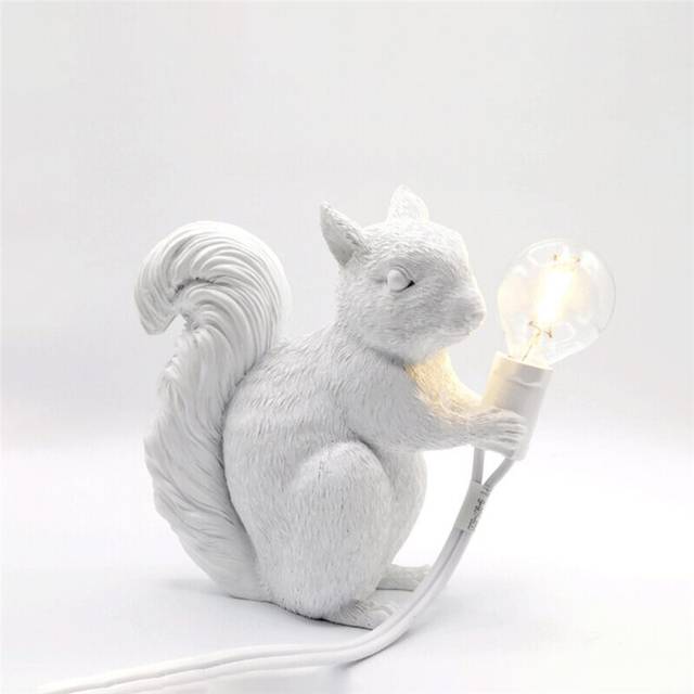 (White) Cute Animal Night Lamp Kids Room Decoration Squirrel Night Lights Children Bedroom Decor Bedside Table Lights