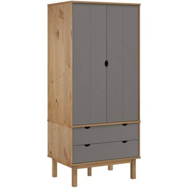 vidaXL Wardrobe OTTA Brown and Grey 76.5x53x172 cm Solid Wood Pine
