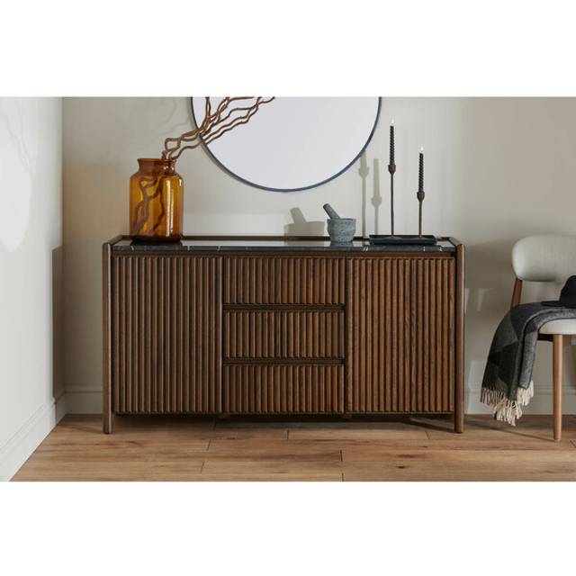 Dark Oak & Black Marble Sideboards - Large Sideboard - Oliver Range - Oak Furnitureland