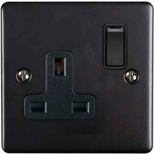 1 Gang Single UK Plug Socket MATT BLACK 13A Switched Mains Wall Power Outlet