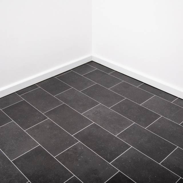(Black Tile Vinyl, 2m x 4m Width) Tile Effect Vinyl Flooring Lino Roll 2m & 4m Width