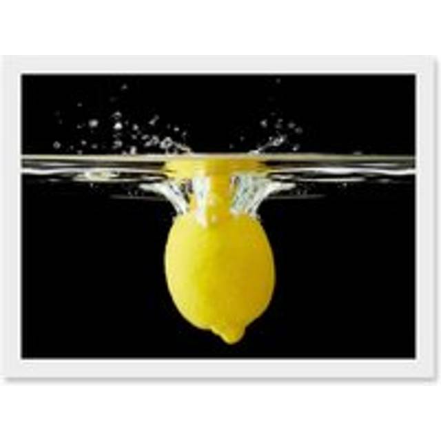 Art Photography Yellow Lemon Splash Water Black A4 Artwork Framed Wall Art Print - White - One Size