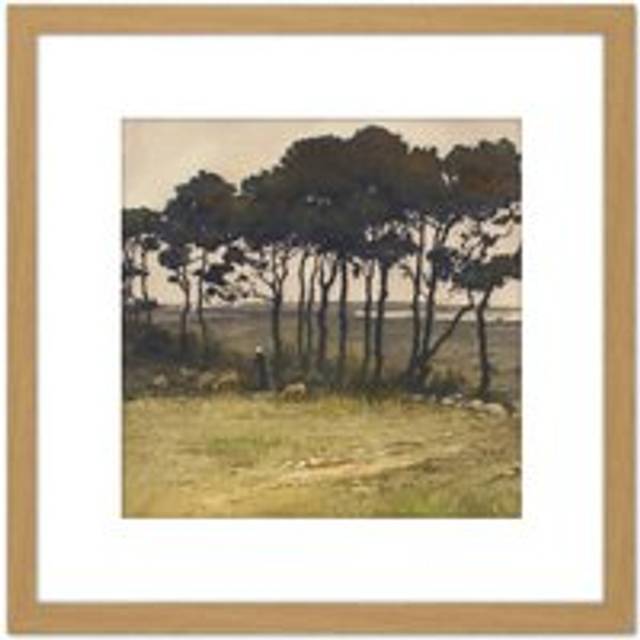 L Callot Shepherdess In Landscape 1850Ãƒâ€š 8X8 Inch Square Wooden Framed Wall Art Print Picture with Mount - Tan - One Size