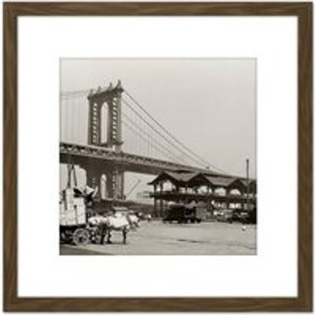 Berenice Abbott South St Manhattan Bridge Photo 8X8 Inch Square Wooden Framed Wall Art Print Picture with Mount - Brown - One Size