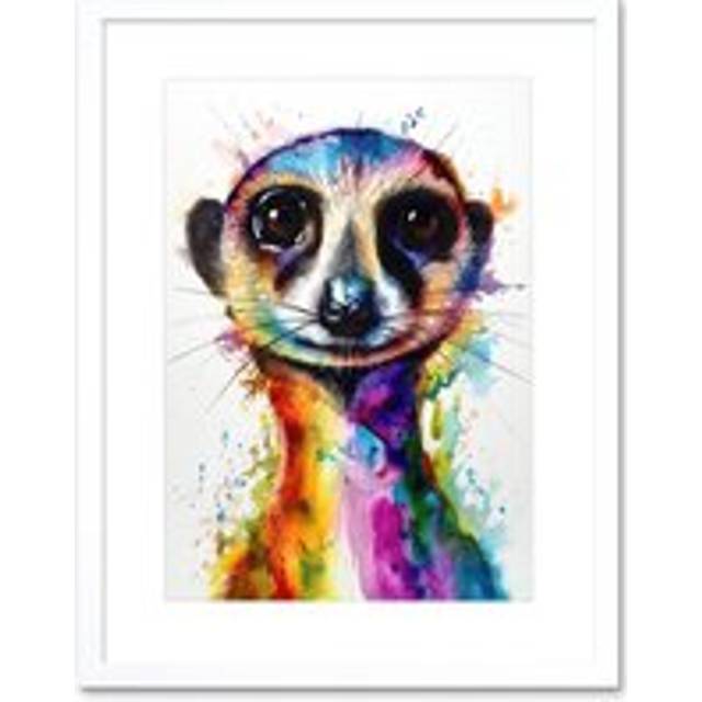 Wall Art Print Meerkat Splash Paint Watercolour Painting Artwork Framed 9X7 Inch - White - W7 inch x H9 inch
