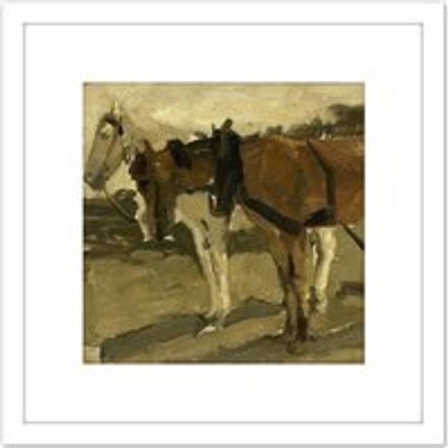 Breitner Brown And White Horse In Scheveningen 8X8 Inch Square Wooden Framed Wall Art Print Picture with Mount - One Size