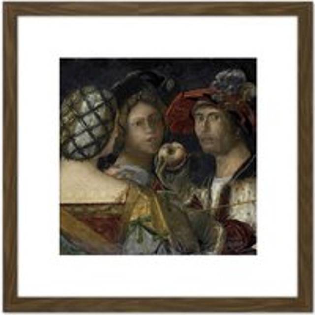 Vendri Judgment Of Paris Apple Painting 8X8 Inch Square Wooden Framed Wall Art Print Picture with Mount - Brown - One Size
