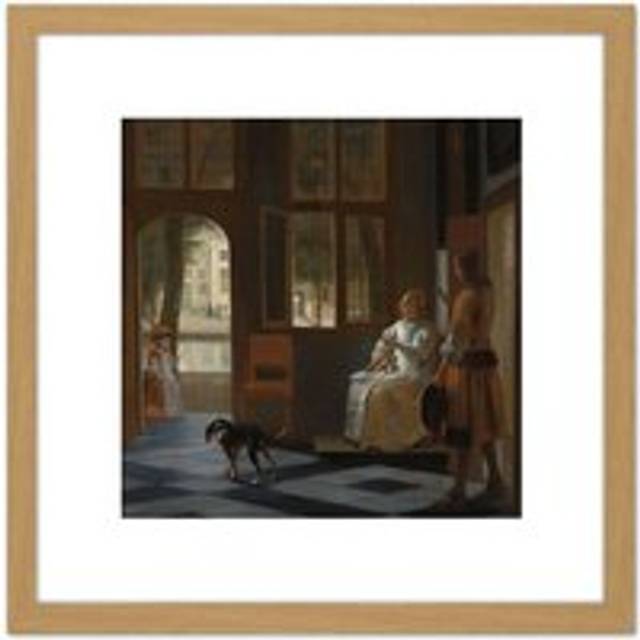 Pieter De Hooch Man Handing A Letter To A Woman 8X8 Inch Square Wooden Framed Wall Art Print Picture with Mount - Tan - One Size