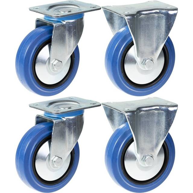 "125mm 5"" castor blue rubber swivel & fixed strong 800kg capacity, set of 4"