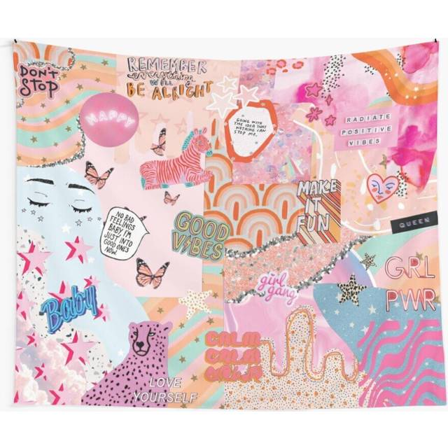 Tapestry 60x50inch Pink and Blue Girl Power Collage Wall Hanging Art DÃ©cor Living Room