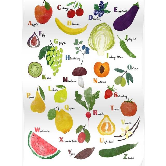 Posters English alphabet with fruit and vegetables 16x20 inch or 20x20 inch Wall Art Soccer Print