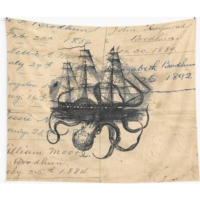 Tapestry 60x50inch Kraken Attacking Ship on Ledger KAS947 Wall Hanging Art DÃ©cor Living Room