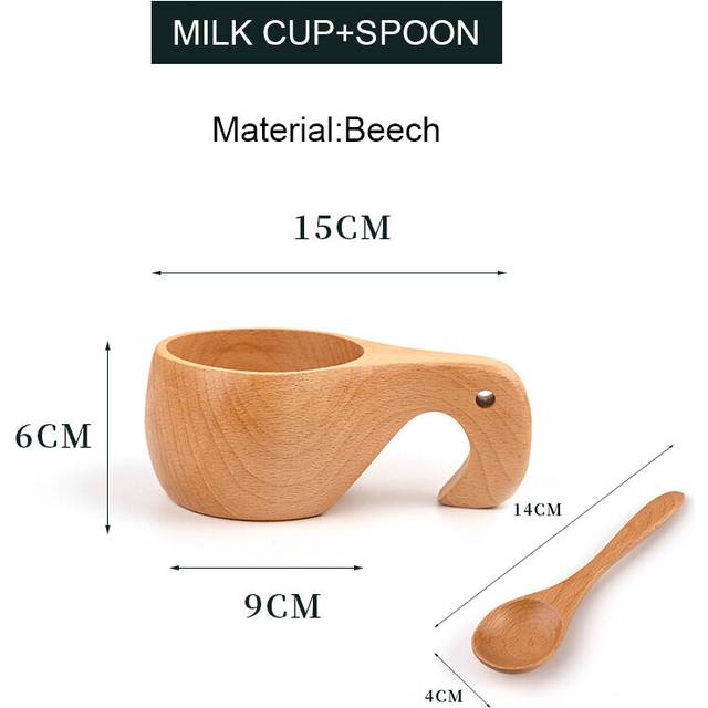 (a-D and spoon 150-200ml) Solid Wood Water Cup Wooden Novelty Portable Coffee Tea Milk Juice Lemon Cup Handmade Gift Milk Cup Kitchen Tools