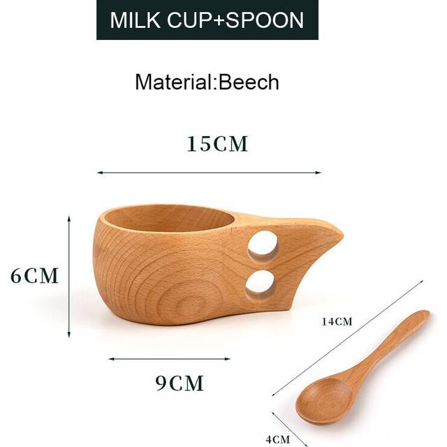 (a-A and spoon 150-200ml) Solid Wood Water Cup Wooden Novelty Portable Coffee Tea Milk Juice Lemon Cup Handmade Gift Milk Cup Kitchen Tools