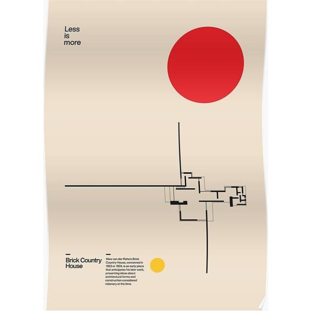 Posters Brick Country House, Ludwig Mies van der Rohe, Minimal Architecture Bauhaus Design Wall Art 16x20 inch or 20x20 inch Wall Art Soccer Print