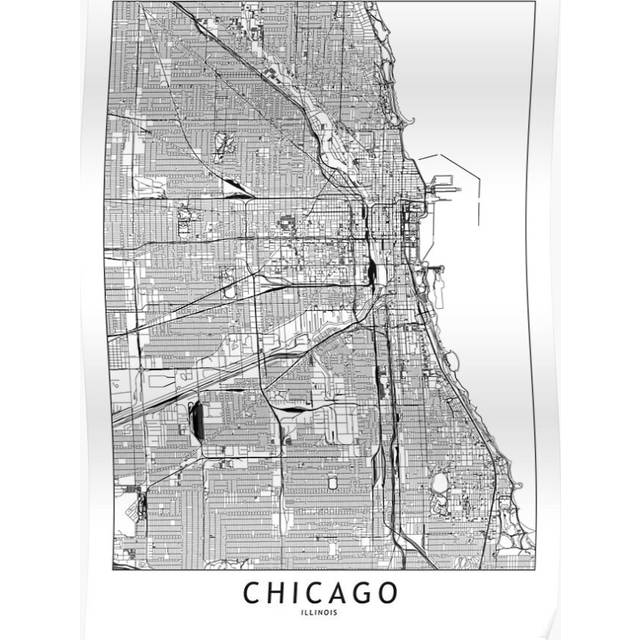 Posters Chicago White Map 16x20 inch or 20x20 inch Wall Art Soccer Print