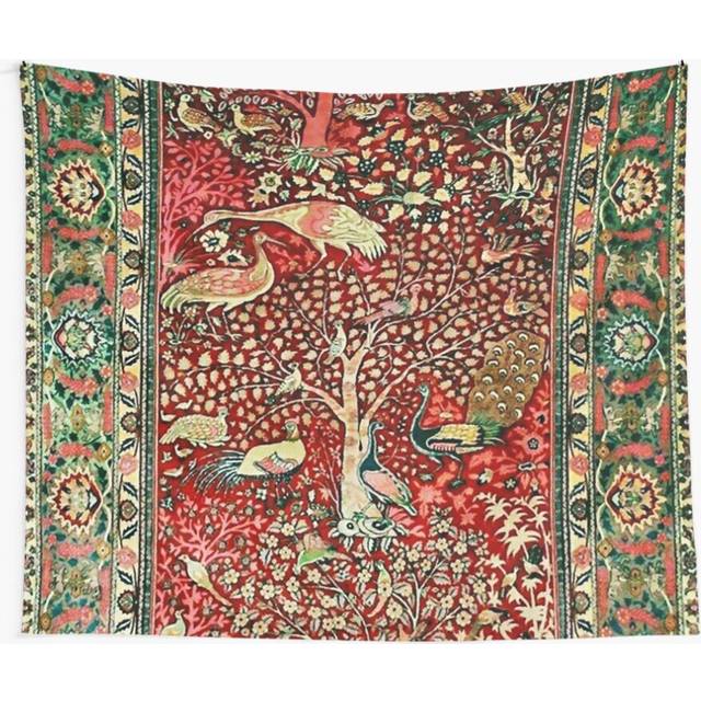 Tapestry 60x50inch Antique Persian Rug Bird Tree Flowers ca. 1600 Print Wall Hanging Art DÃ©cor Living Room