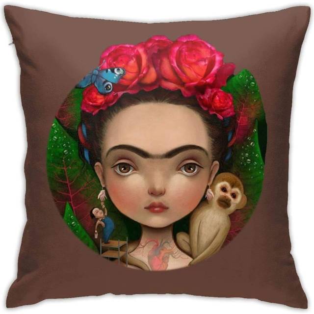 Frida Kahlo Print Design Cotton Linen Decorative Throw Pillow Case Pillow Cover Home Decor for Sofa Car Bedroom (45cmx45cm)