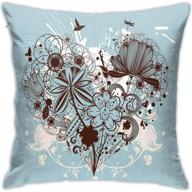 Modern Throw Pillow CoversSilhouette Bouquet of Flowers in Heart Shape with DragoiesHome Decor Pillow Covers 45CM*45CM