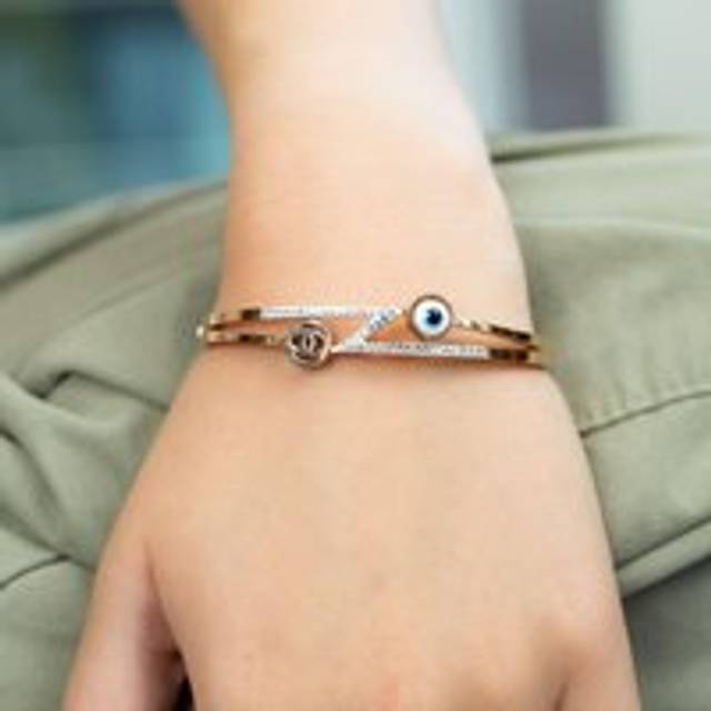 Lightning Zircon Evil Eye Rose Gold Bangle Bracelet - One Size