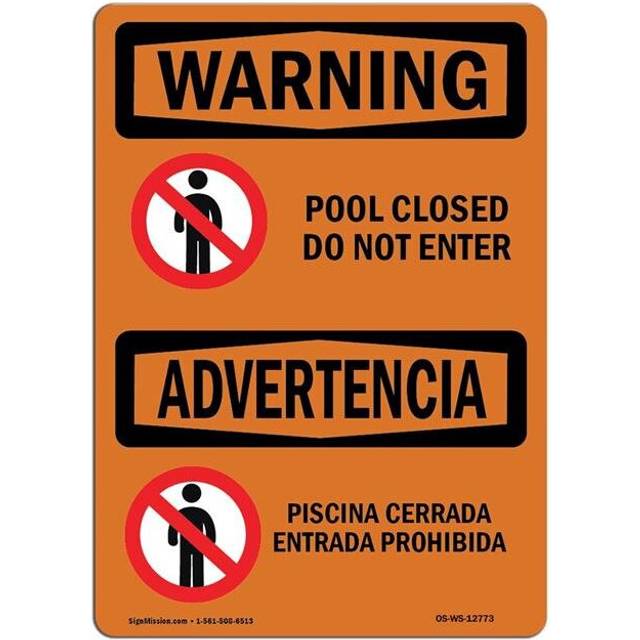 SignMission OS-WS-A-1218-L-12773 12 x 18 in. OSHA Warning Sign - Pool Closed Do Not Enter with Symbol