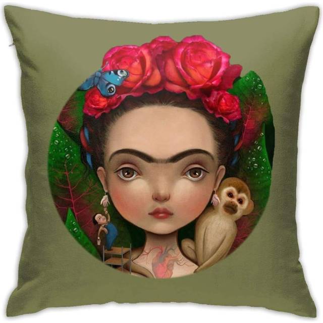 Frida Kahlo Print Design Cotton Linen Decorative Throw Pillow Case Pillow Cover Home Decor for Sofa Car Bedroom (45cmx45cm)