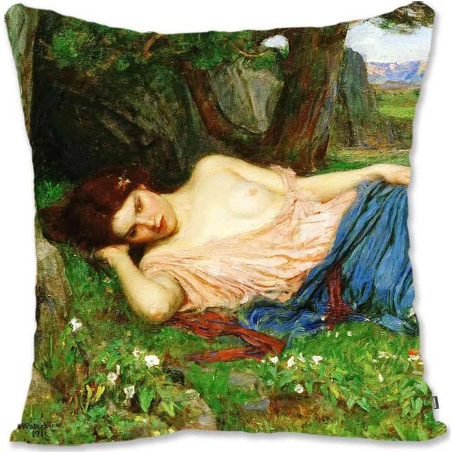 Decorative Throw Pillow Case Cover  Pre-Raphaelite Woman Portrait Art - Waterhouse - Head Of A Girl JW-Listen to My Sweet Pipings Jw