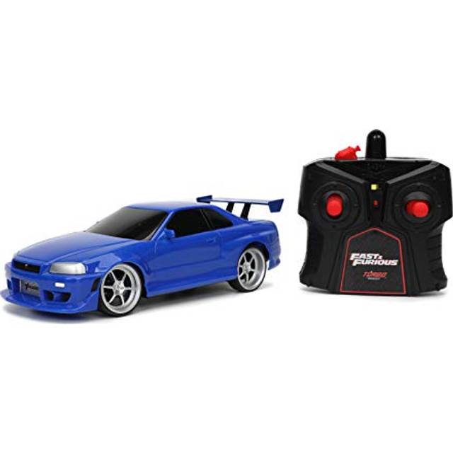 Jada Toys Fast & Furious 1:24 2002 Nissan GT-R R34 Blue Remote Control Car RC with 2.4GHz  Toys for Kids and Adults (31369)