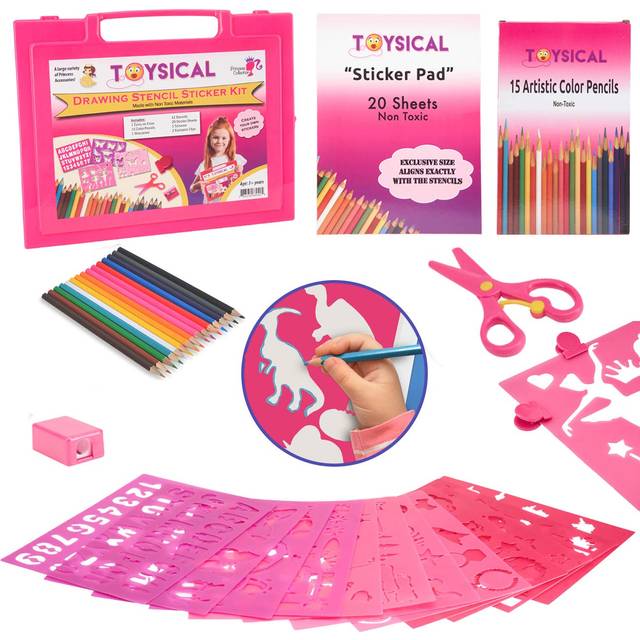 Toysical Drawing Stencils Set for Kids with Sticker Sheets  Gifts for Girls Ages 2  3  4  5  6 and 7 Year Old  Activity and Ar