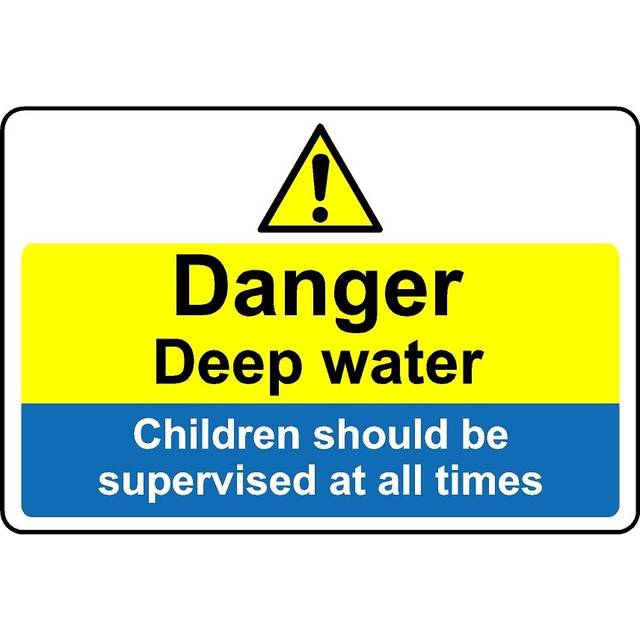 Danger deep water children must be supervised at all times safety sign - 1mm Plastic sign - 200mm x 150mm