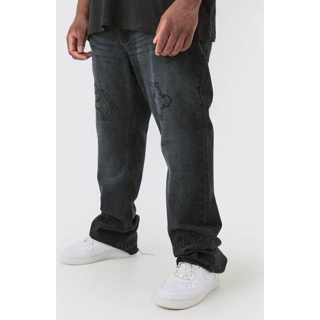 Plus Slim Rigid Flare Cross Applique Jeans - Black - 38