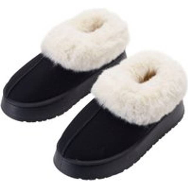 Closed Toed Comfy Fleece-Lined Slippers Home Shoes - Black - 5