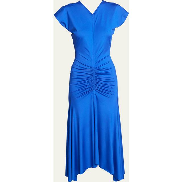 Victoria Beckham Ruched Asymmetric Midi Dress, Brand Size 8 (US Size 4) - Blue (Size 4)
