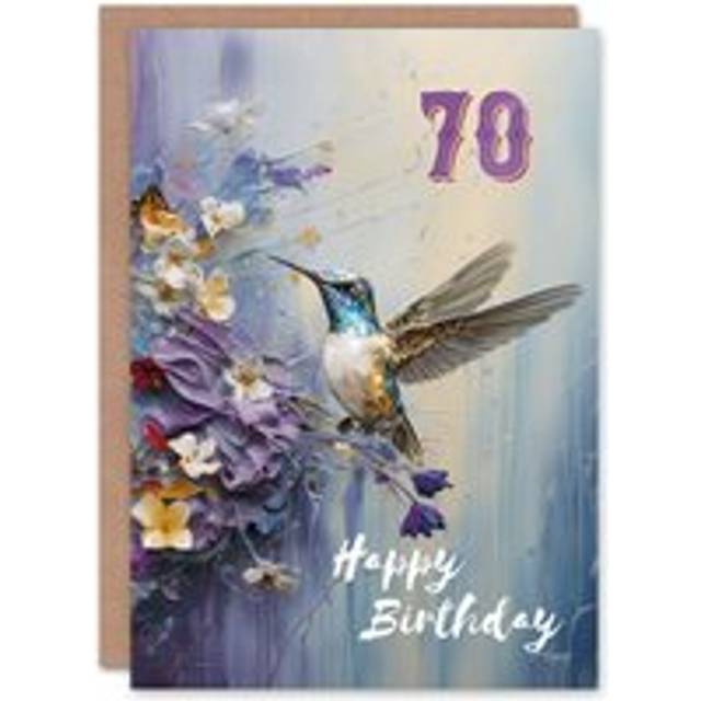 70th birthday greeting card hummingbird flowers painting age 70 for her