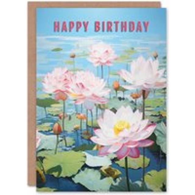 Birthday greeting card lotus pond flowers for her