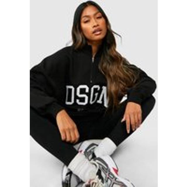Womens DSGN Studio Half Zip Applique Oversized Sweatshirt - Black