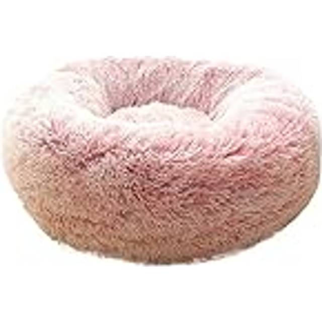 Munkformad hundbädd stor tvättbar rund lugnande fluffig mjuk plysch husdjur kramare för medium liten hund katt ångestlindring kennel (80 cm, ljusrosa)