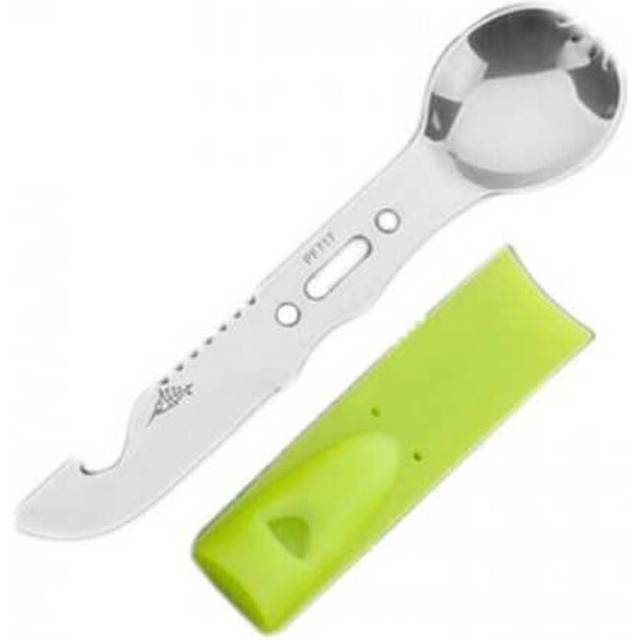 Outdoor Camping Picnic Titanium Spoon Tableware Stainless Knife Fork Whistle Silver Multi Tools