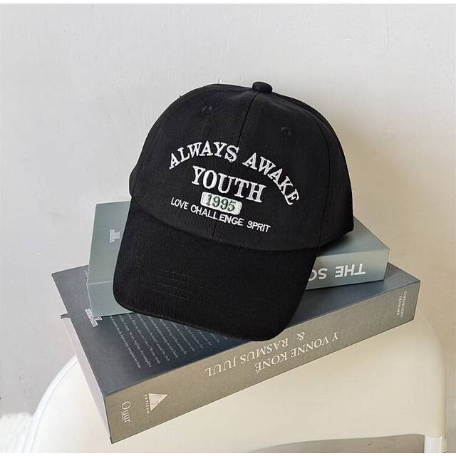 (Black) Baseball Cap With Trendy Alphabet Embroidery Sun Shield Hat For Children Casual
