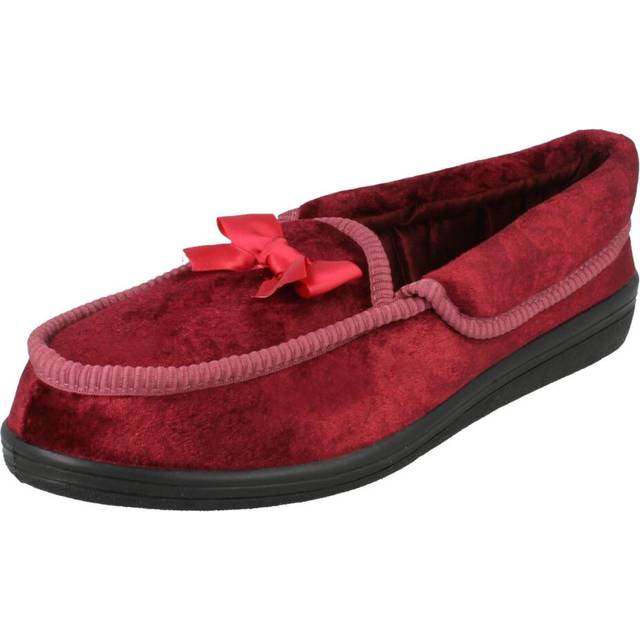 (UK 5, Burgundy (Purple)) Ladies Four Seasons Full Slippers with Bow Detail