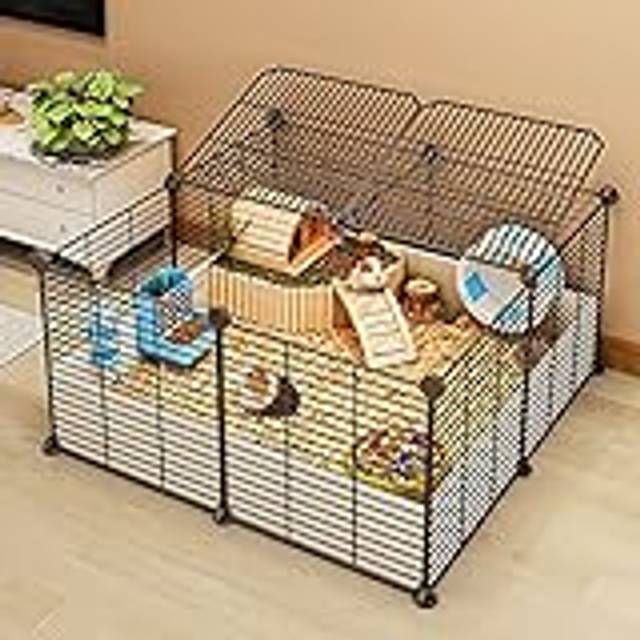 Smådjursburar, marsvinsbur Kaninbur Råttbur Liten kattbur Valp Hundlekhage, husdjursstängsel för valp Kanin Kattunge Hamster Marsvinsköldpadda igelkott (Färg: Svart, Storlek: 72x72x