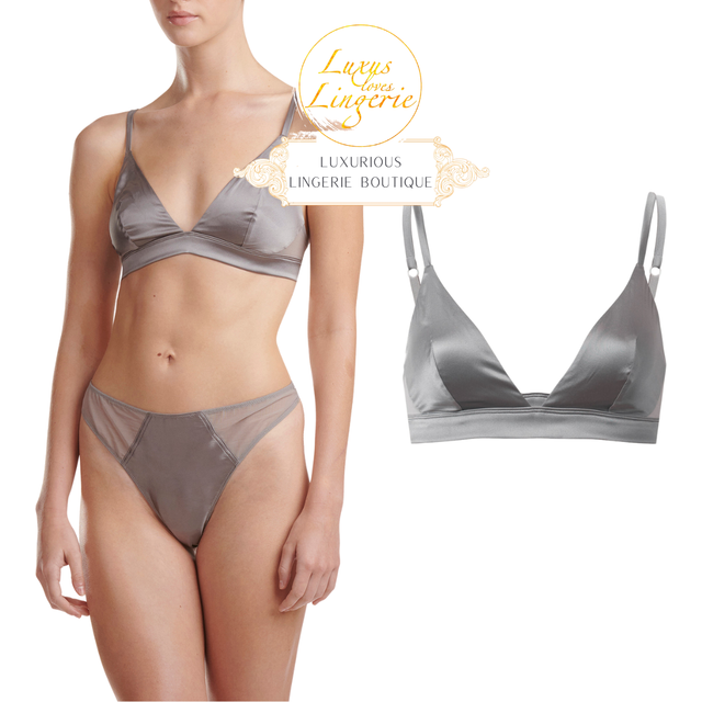 Stretch silk triangle bra by wolford s smoke silver with 92% without underwired